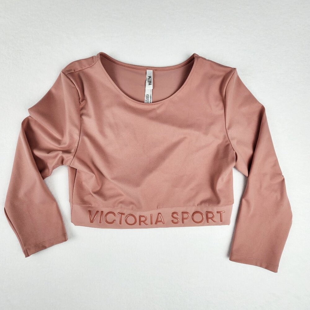 Victoria Sport Womens Cropped Long Sleeve Active Top Size L Pink Logo Athleisure